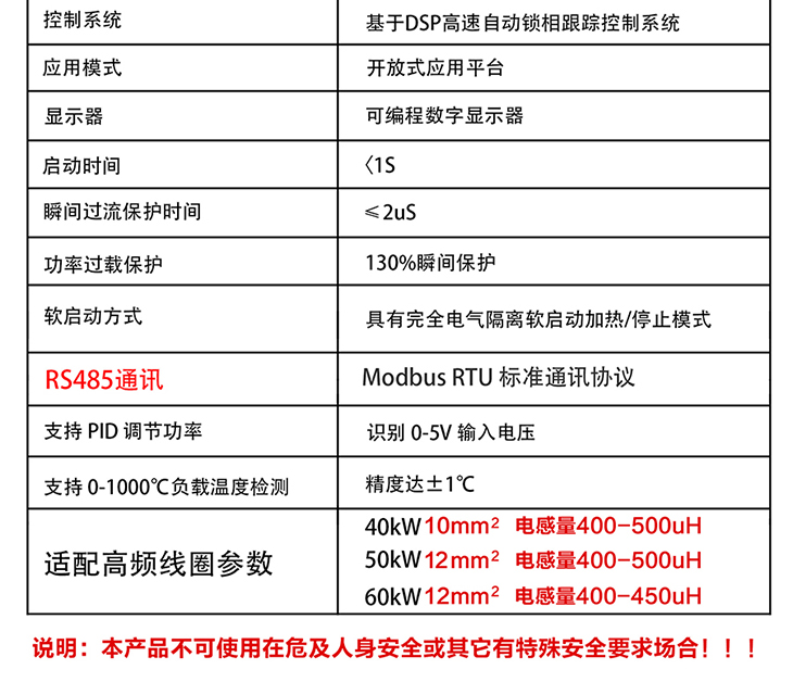 40/50/60KW蓄热式电磁加热棒+专用控制器基本性能参数